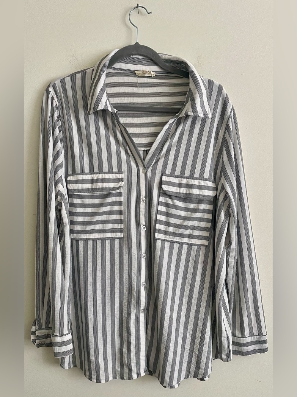 🦈 Flower & Feather Plus Size Striped Button-Up Shirt 🦈